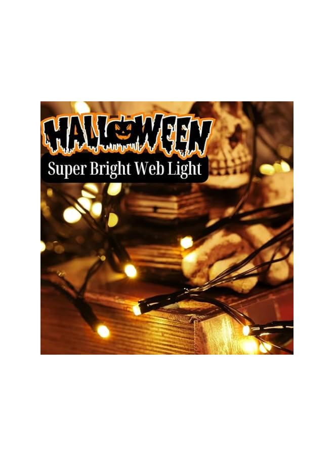 The Bros Halloween Decorations Lights, LED Halloween Spider Web Lights, with 8 Lights Modes and Remote Control Orange Net Lights, Warm Light for Party, Yard, Haunted, House Bar and Garden (Orange) - Image 3