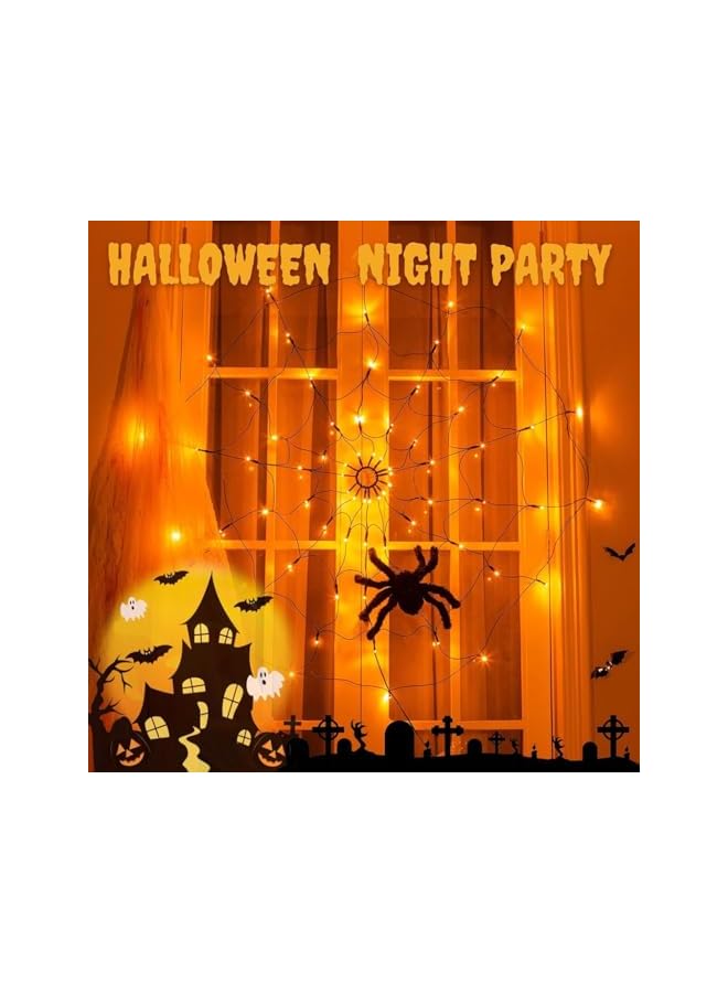 The Bros Halloween Decorations Lights, LED Halloween Spider Web Lights, with 8 Lights Modes and Remote Control Orange Net Lights, Warm Light for Party, Yard, Haunted, House Bar and Garden (Orange) - Image 2