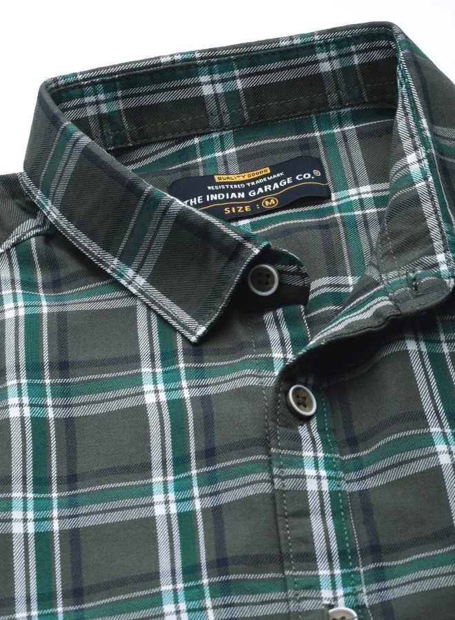 The Indian Garage Co Men Regular Fit Checkered Full Sleeves Cutaway Collar Casual Shirt