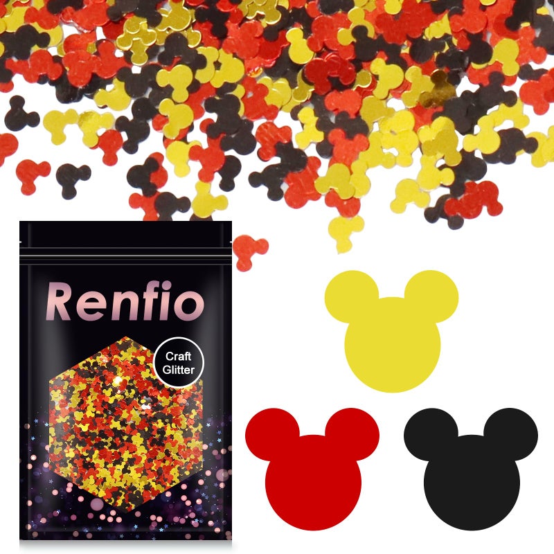 Renfio 175 Oz 50g Mickey Mouse Confetti Glitter Mickey Mouses Shape Shiny Sequin Glitters Resin Sparkle Chunky Sequins for DIY Mold Art Nail Artwork Holiday Decoration Red Black Gold - Image 3