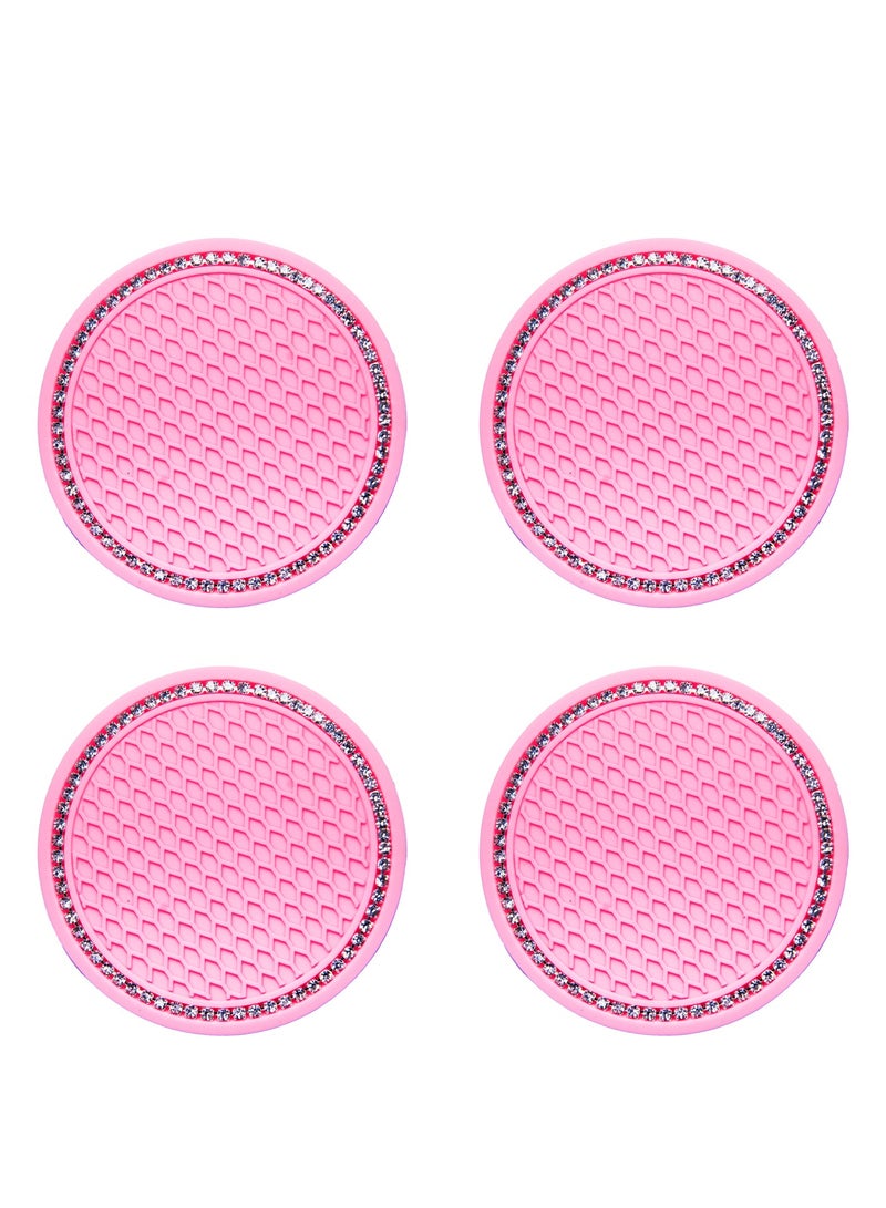 Universal Bling Car Cup Coaster,7cm/2.76inch Anti-Slip Crystal Rhinestone Drink Car Cup Mat for Women Girls, Set of 4（Pink-A）  - Image 1