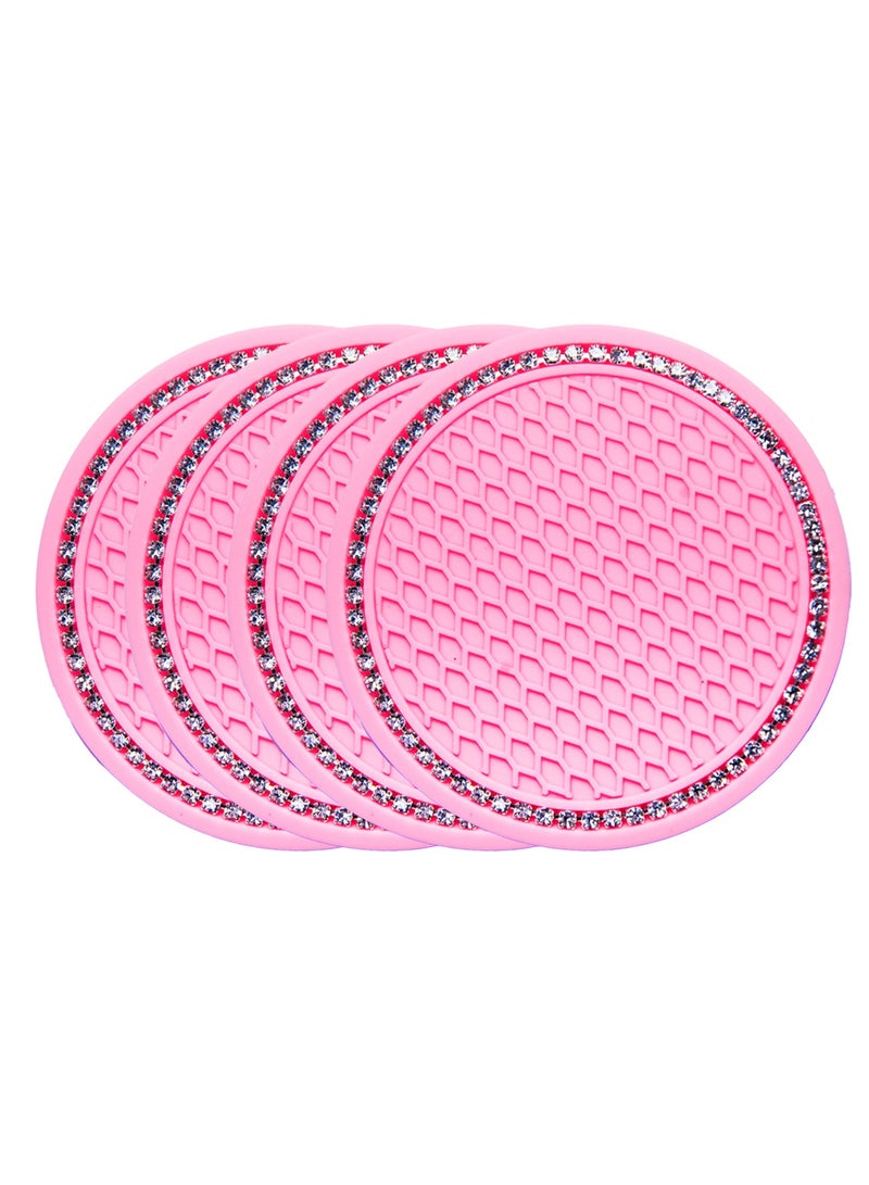Universal Bling Car Cup Coaster,7cm/2.76inch Anti-Slip Crystal Rhinestone Drink Car Cup Mat for Women Girls, Set of 4（Pink-A）  - Image 2