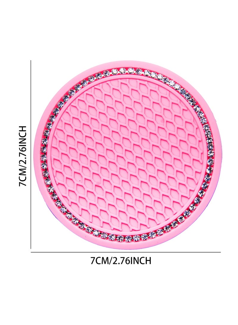 Universal Bling Car Cup Coaster,7cm/2.76inch Anti-Slip Crystal Rhinestone Drink Car Cup Mat for Women Girls, Set of 4（Pink-A）  - Image 4