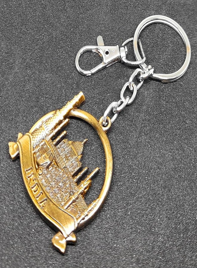 Aura Double Sided Metal Souvenir India Taj Mahal Qutub Minar Hawa Mahal Char Minar Auto Rickshaw Gift Metal Keychain For Men Women Husband Wife Girl Boy Friend Bike Car Keychain (Green) - Image 4