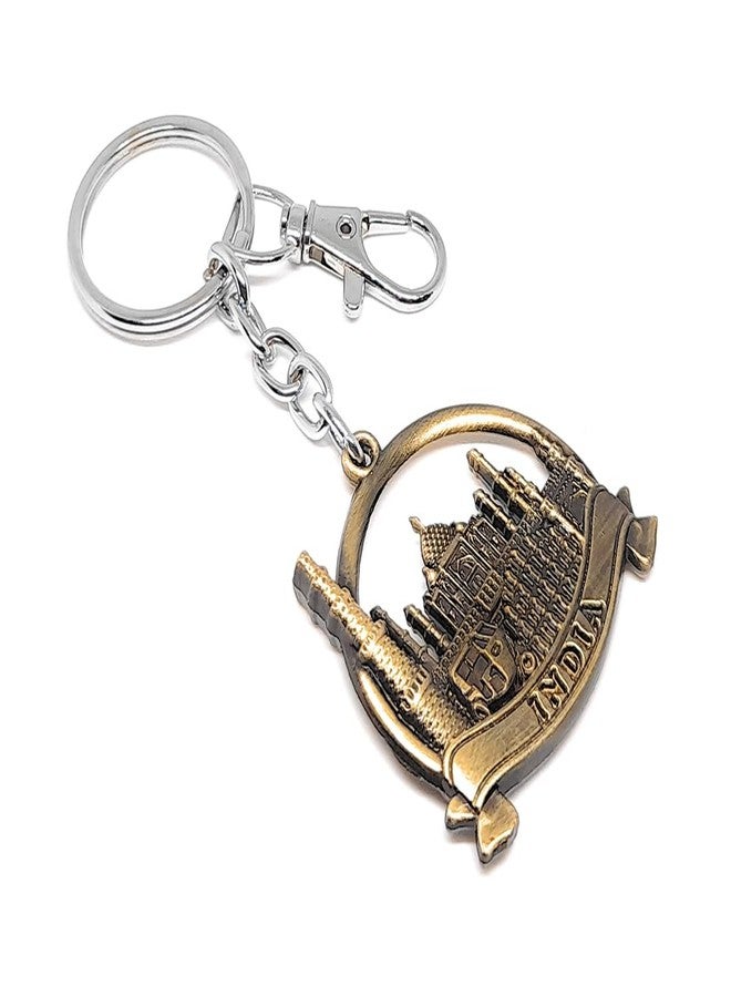 Aura Double Sided Metal Souvenir India Taj Mahal Qutub Minar Hawa Mahal Char Minar Auto Rickshaw Gift Metal Keychain For Men Women Husband Wife Girl Boy Friend Bike Car Keychain (Green) - Image 2
