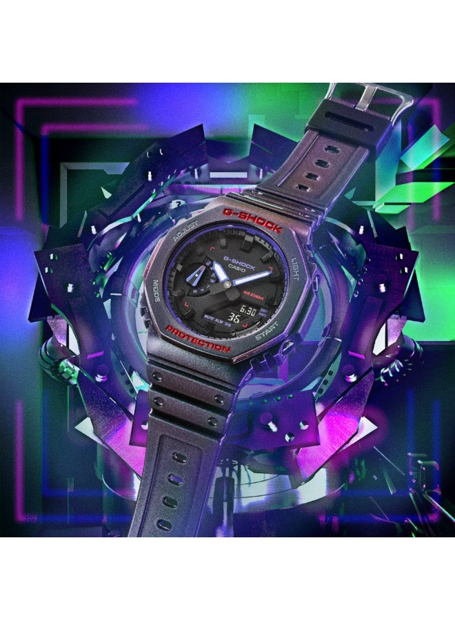 كاسيو ساعة كاسيو جي-شوك GA-2100AH-6ADR للرجال بعرض تناظري ورقمي، إطار ثماني، هيكل Carbon Core Guard، مقاومة للصدمات، مقاومة للماء حتى 200 متر، سوار راتينج بنفسجي - Image 2