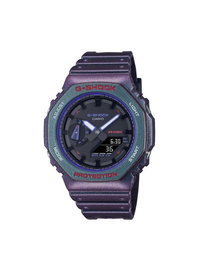 كاسيو ساعة كاسيو جي-شوك GA-2100AH-6ADR للرجال بعرض تناظري ورقمي، إطار ثماني، هيكل Carbon Core Guard، مقاومة للصدمات، مقاومة للماء حتى 200 متر، سوار راتينج بنفسجي - Image 1