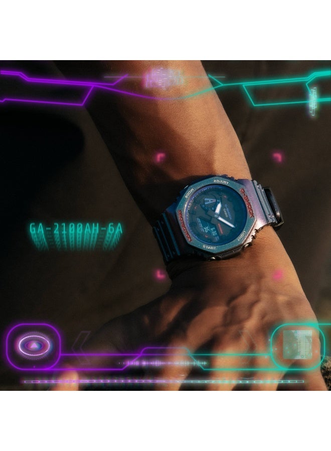 كاسيو ساعة كاسيو جي-شوك GA-2100AH-6ADR للرجال بعرض تناظري ورقمي، إطار ثماني، هيكل Carbon Core Guard، مقاومة للصدمات، مقاومة للماء حتى 200 متر، سوار راتينج بنفسجي - Image 5