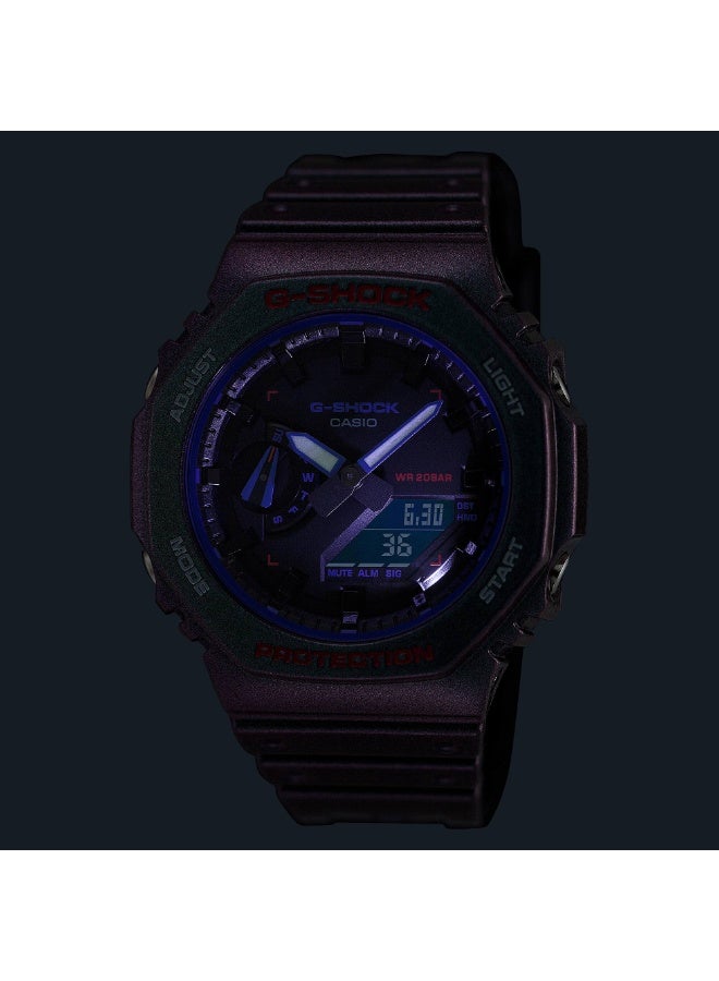 كاسيو ساعة كاسيو جي-شوك GA-2100AH-6ADR للرجال بعرض تناظري ورقمي، إطار ثماني، هيكل Carbon Core Guard، مقاومة للصدمات، مقاومة للماء حتى 200 متر، سوار راتينج بنفسجي - Image 3