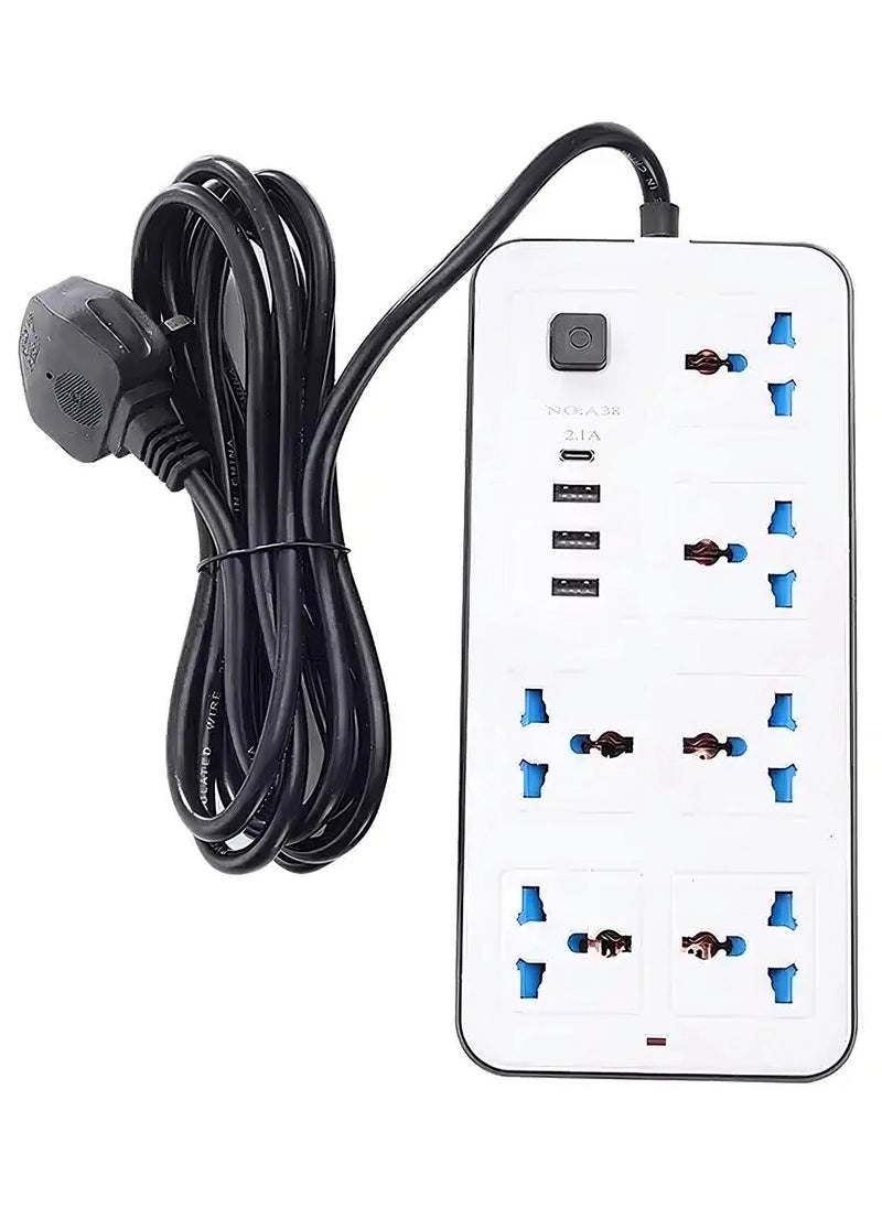 Multi-Outlet Universal Extension Socket with USB C Cable - 6 Outlets, 2 Pin Power Strip, Surge Protector, Child-Safe, Extra-Long Cord. Efficient Electric Cord Strips for Various Devices - White - pzsku/ZDCDAD72406F6A480830AZ/45/_/1704884587/03001f08-56d0-4ee0-9ff0-77f9432b42f3