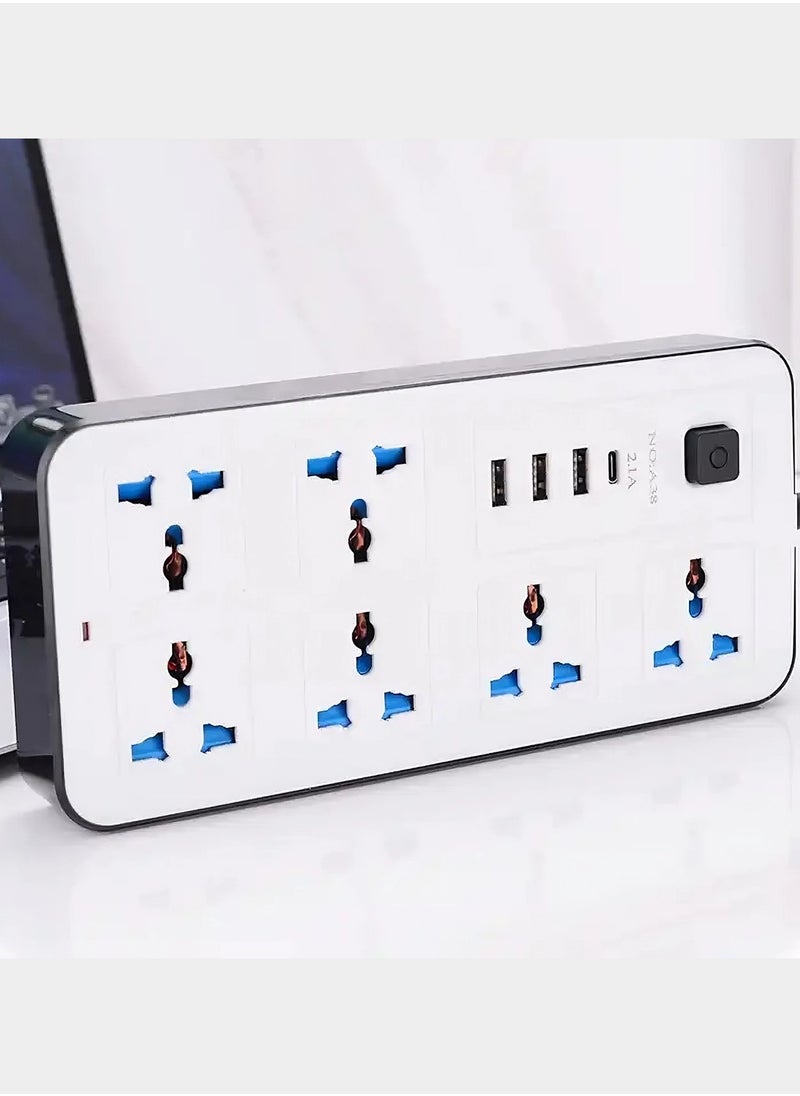 Multi-Outlet Universal Extension Socket with USB C Cable - 6 Outlets, 2 Pin Power Strip, Surge Protector, Child-Safe, Extra-Long Cord. Efficient Electric Cord Strips for Various Devices - White - pzsku/ZDCDAD72406F6A480830AZ/45/_/1704884607/c705b94f-4b04-4b2a-84a7-37490dba4df1