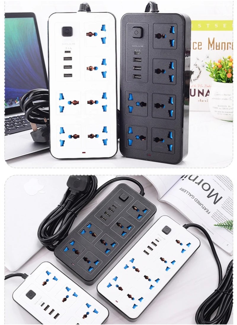 Multi-Outlet Universal Extension Socket with USB C Cable - 6 Outlets, 2 Pin Power Strip, Surge Protector, Child-Safe, Extra-Long Cord. Efficient Electric Cord Strips for Various Devices - White - pzsku/ZDCDAD72406F6A480830AZ/45/_/1704884608/d12fbff9-4b78-455a-8fcc-c3cec963e6b2