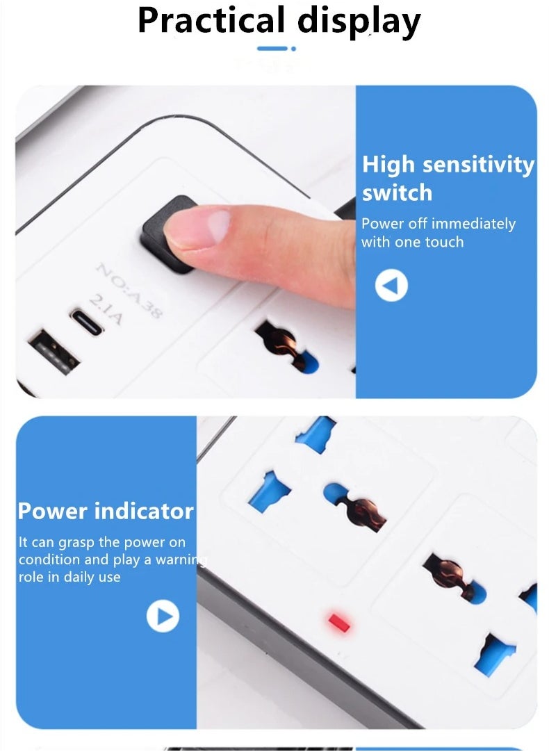 Multi-Outlet Universal Extension Socket with USB C Cable - 6 Outlets, 2 Pin Power Strip, Surge Protector, Child-Safe, Extra-Long Cord. Efficient Electric Cord Strips for Various Devices - White - pzsku/ZDCDAD72406F6A480830AZ/45/_/1704884609/21a5ed83-e5d9-45e8-a4d2-933afa69c773