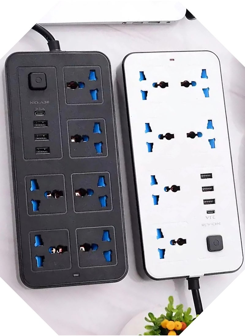 Multi-Outlet Universal Extension Socket with USB C Cable - 6 Outlets, 2 Pin Power Strip, Surge Protector, Child-Safe, Extra-Long Cord. Efficient Electric Cord Strips for Various Devices - White - pzsku/ZDCDAD72406F6A480830AZ/45/_/1704884609/672a3228-165b-475e-b90d-a63f060e93cf