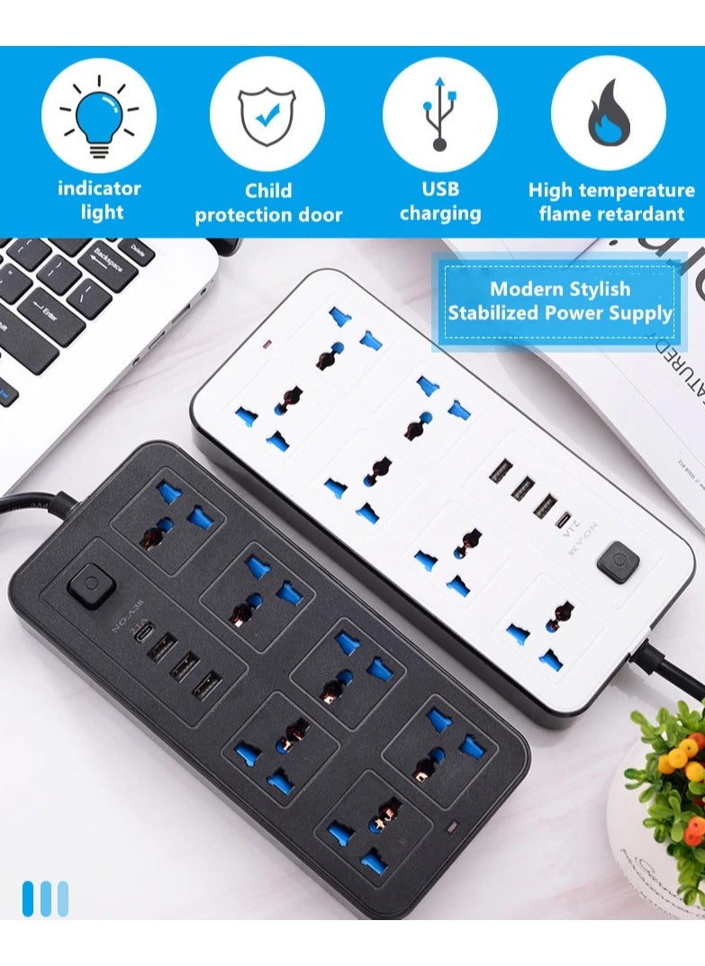 Multi-Outlet Universal Extension Socket with USB C Cable - 6 Outlets, 2 Pin Power Strip, Surge Protector, Child-Safe, Extra-Long Cord. Efficient Electric Cord Strips for Various Devices - White - pzsku/ZDCDAD72406F6A480830AZ/45/_/1704884610/0989a4f6-d5b0-4ded-a101-3859c026c830