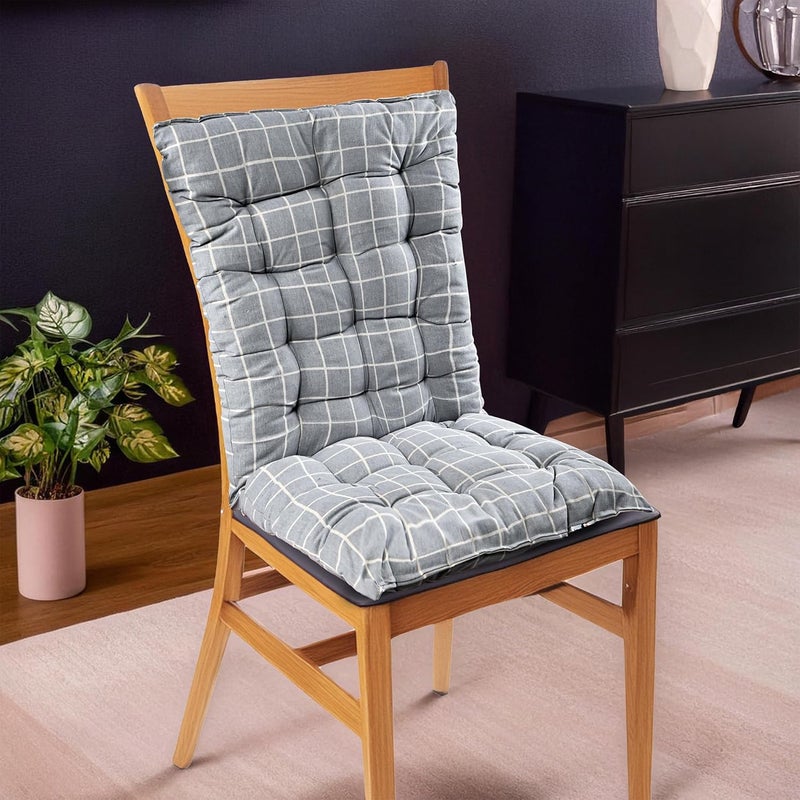 Kuber Industries Cotton 18x36 Inch Long Comfortable Rocking Chair Cushion with Ties | Back Rest & Seat Cushions Chair Pad for Rocking Chairs | Chair Cushion for Office & Home Use | Check - Grey - Image 1