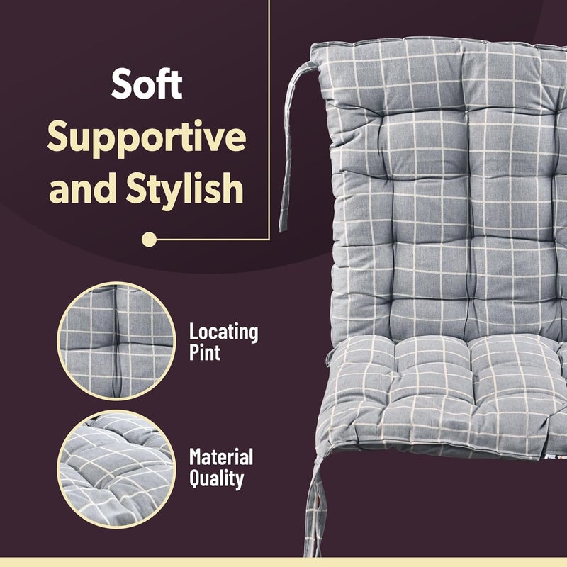 Kuber Industries Cotton 18x36 Inch Long Comfortable Rocking Chair Cushion with Ties | Back Rest & Seat Cushions Chair Pad for Rocking Chairs | Chair Cushion for Office & Home Use | Check - Grey - Image 5