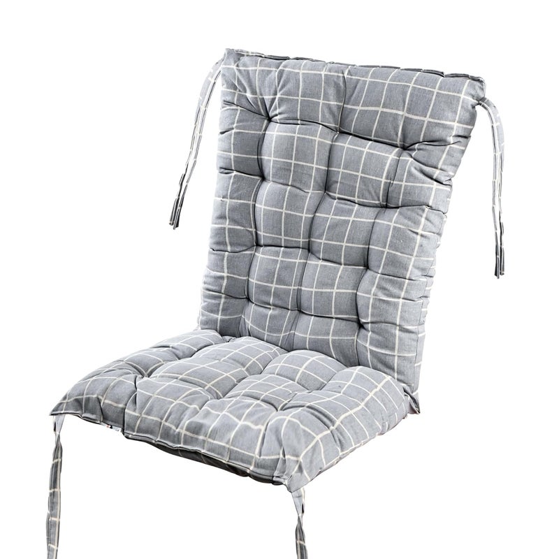Kuber Industries Cotton 18x36 Inch Long Comfortable Rocking Chair Cushion with Ties | Back Rest & Seat Cushions Chair Pad for Rocking Chairs | Chair Cushion for Office & Home Use | Check - Grey - Image 2
