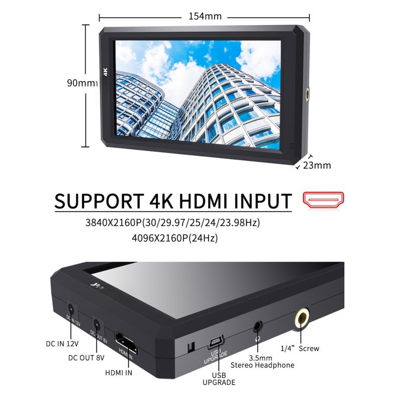 أنديسيني A6 شاشة ميدان لكاميرا DSLR مقاس 5.7 بوصة شاشة فيديو للمخرجين سطوع 450 نت مع مدخل HDMI بدقة 4K ومخرج طاقة تيار مستمر 8 فولت ومقبس سماعة أذن 3.5 ملم بديلة لكاميرات Sony وCanon وNikon DSLR - Image 5