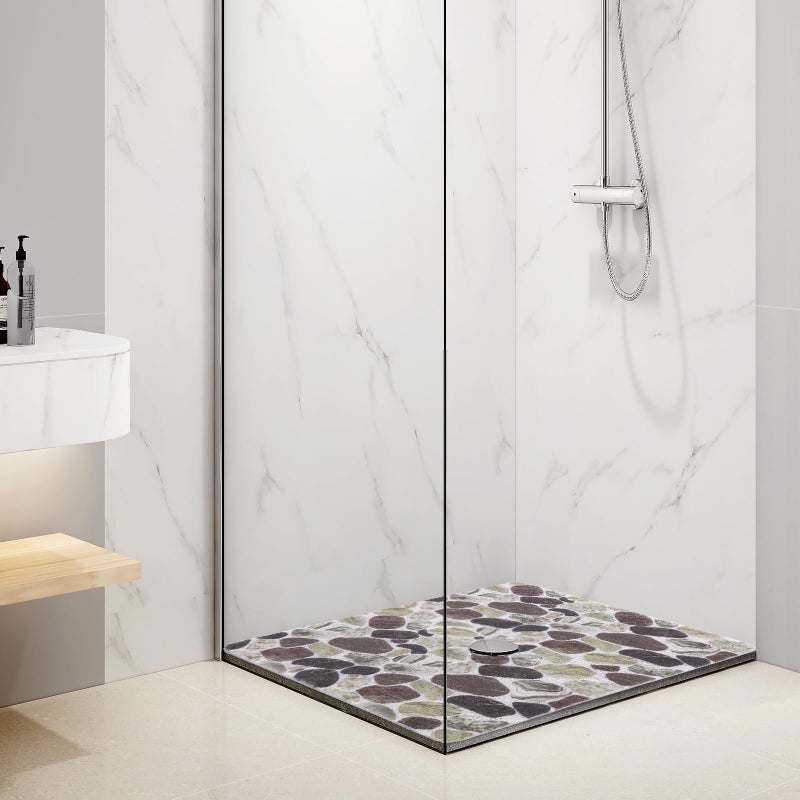 Hombys Non Slip Shower Mat 27x27 in, Shower Floor Mats with Drain Hole, Secure PVC Loofah Mat, Boho Coffee Pebble - Image 3