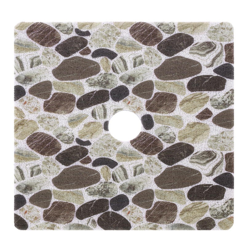 Hombys Non Slip Shower Mat 27x27 in, Shower Floor Mats with Drain Hole, Secure PVC Loofah Mat, Boho Coffee Pebble - Image 1
