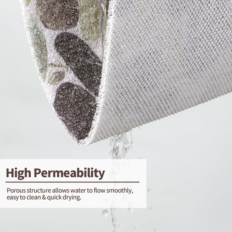 Hombys Non Slip Shower Mat 27x27 in, Shower Floor Mats with Drain Hole, Secure PVC Loofah Mat, Boho Coffee Pebble - Image 5