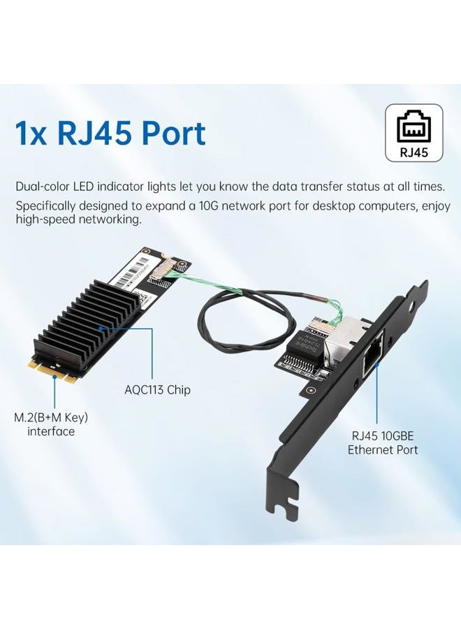 F FENVI 10G Ethernet Card - AQC113 M.2 B+M NIC with RJ45 Port, Backwards Compatible 5G/2.5G/1G/100M for Windows 10/11, Server & Linux - Image 5