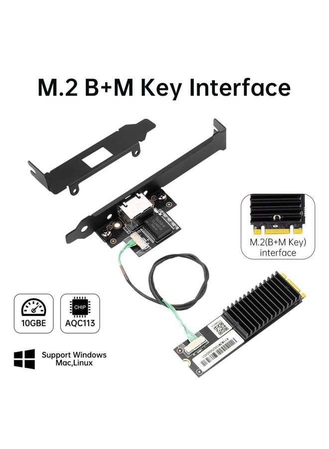F FENVI 10G Ethernet Card - AQC113 M.2 B+M NIC with RJ45 Port, Backwards Compatible 5G/2.5G/1G/100M for Windows 10/11, Server & Linux - Image 2