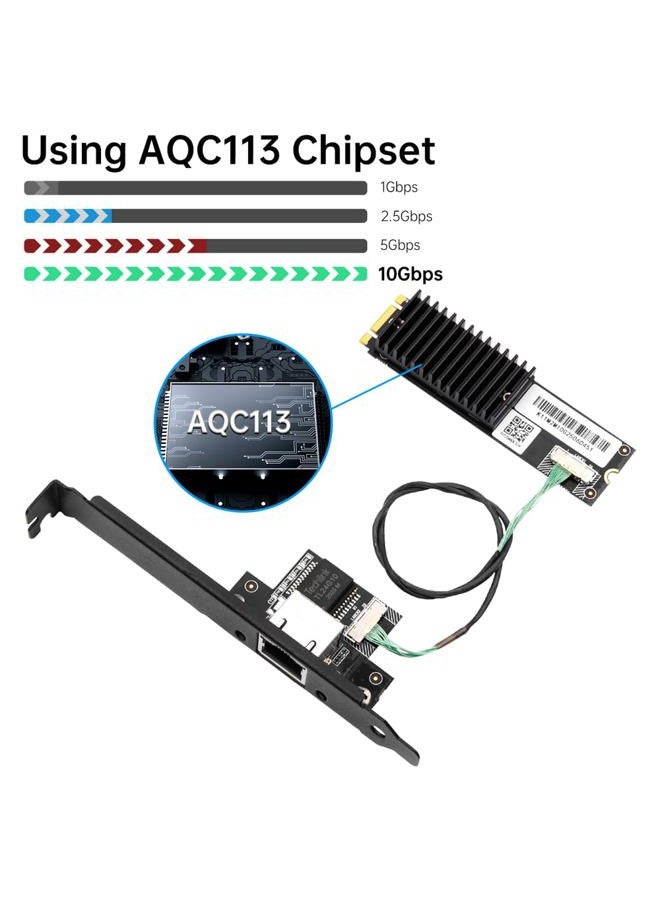 F FENVI 10G Ethernet Card - AQC113 M.2 B+M NIC with RJ45 Port, Backwards Compatible 5G/2.5G/1G/100M for Windows 10/11, Server & Linux - Image 3