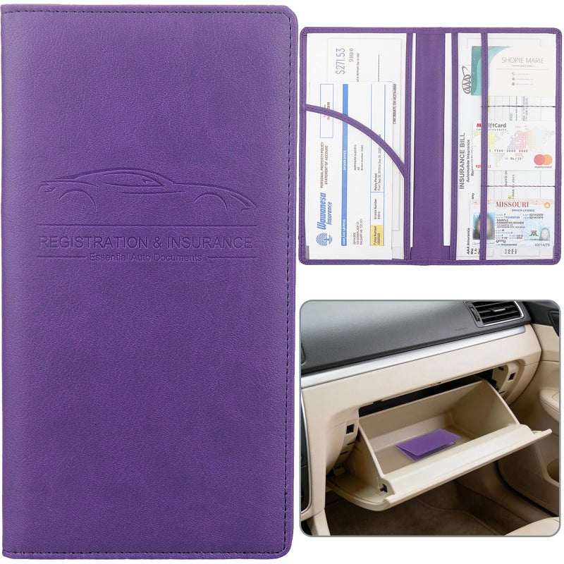 Miunice Car Registration and Insurance Holder Premium Pu Leather Vehicle Glove Box Organizer for Driver License Cards Essential Documents LPurple - Image 3