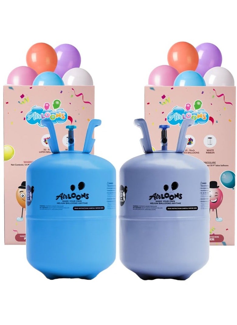 Airloons Airloons Portable Helium Balloon Kit Disposable Tank - Includes 2 Tanks, 60 Latex Balloons (9inch), Ribbon Perfact For Birthday Party, Engagement Decoration, Ramadan iftar decor, Eid celebration  - Image 1