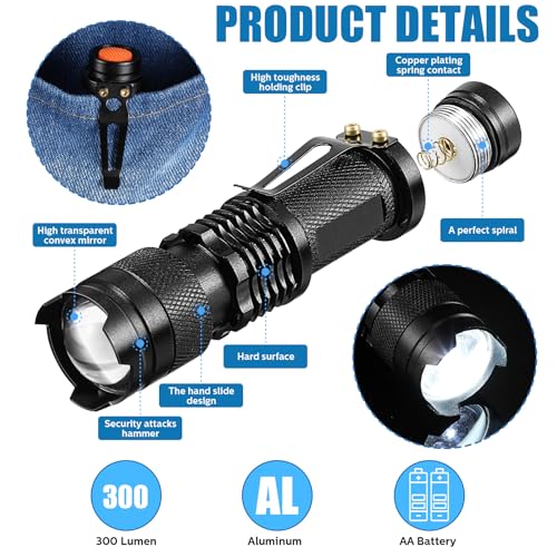 Fumete 20 Pieces LED Flashlight Mini 3 Mode Tactical Torch Small Water Resistant Pocket Flash Light Adjustable Focus Light Pen for Men, Father, Indoor Outdoor Hiking(Black) - Image 3