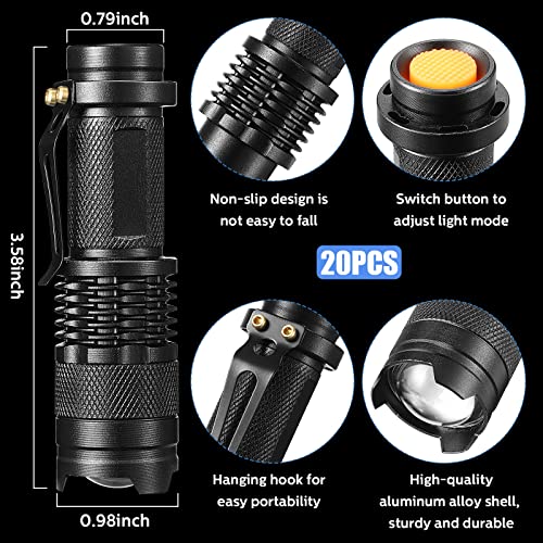 Fumete 20 Pieces LED Flashlight Mini 3 Mode Tactical Torch Small Water Resistant Pocket Flash Light Adjustable Focus Light Pen for Men, Father, Indoor Outdoor Hiking(Black) - Image 2