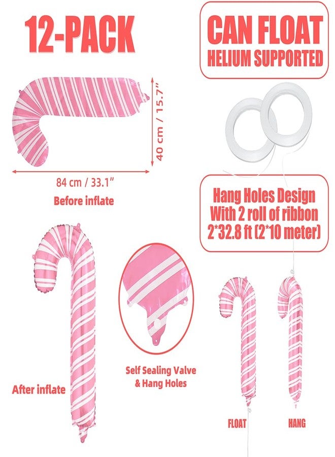 Deermon 12 Sweet Pink Christmas Candy Canes Stick Party Balloon, Christmas Large Santa Canes Walking Stick Candy Balloon For Baby Shower Birthday Xmas Wedding New Year Carnival Festival Decorations - Image 5