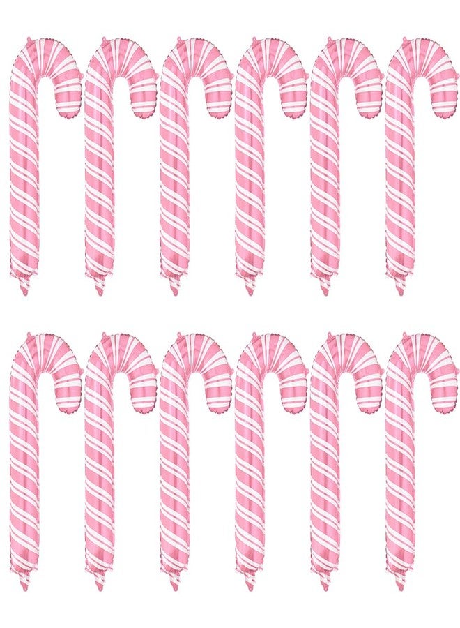 Deermon 12 Sweet Pink Christmas Candy Canes Stick Party Balloon, Christmas Large Santa Canes Walking Stick Candy Balloon For Baby Shower Birthday Xmas Wedding New Year Carnival Festival Decorations - Image 1