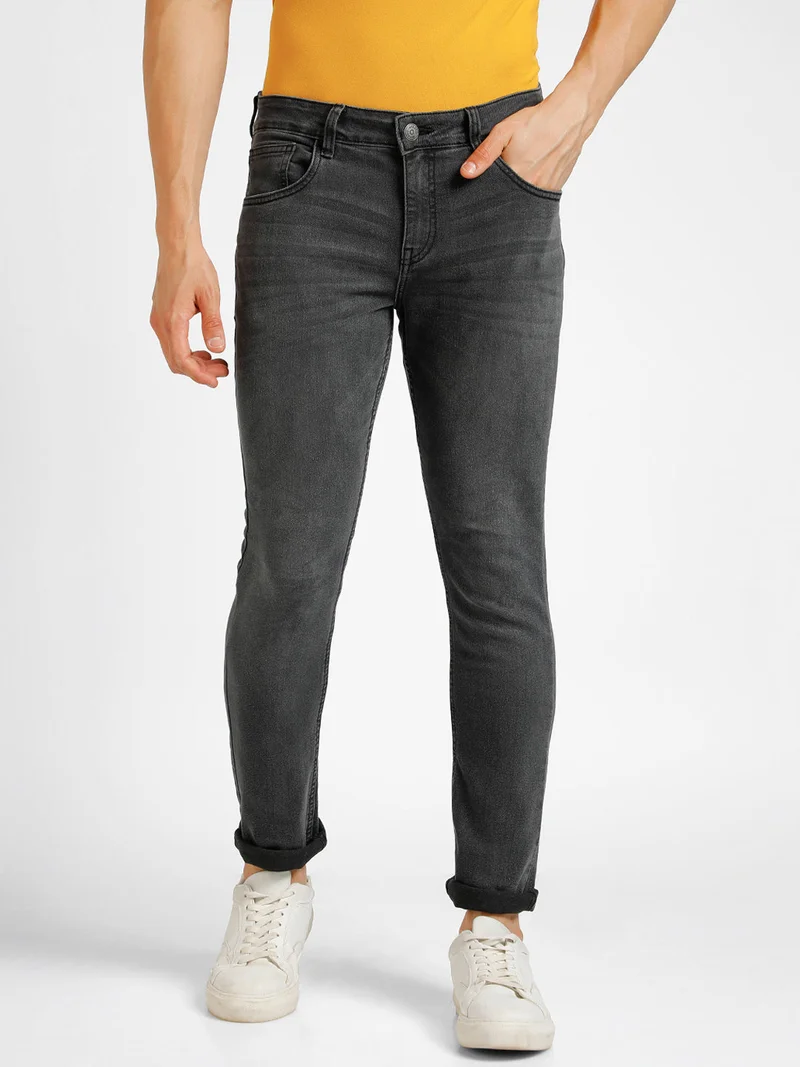 Urbano Fashion Men's Carbon Grey Regular Fit Washed Jeans Stretchable