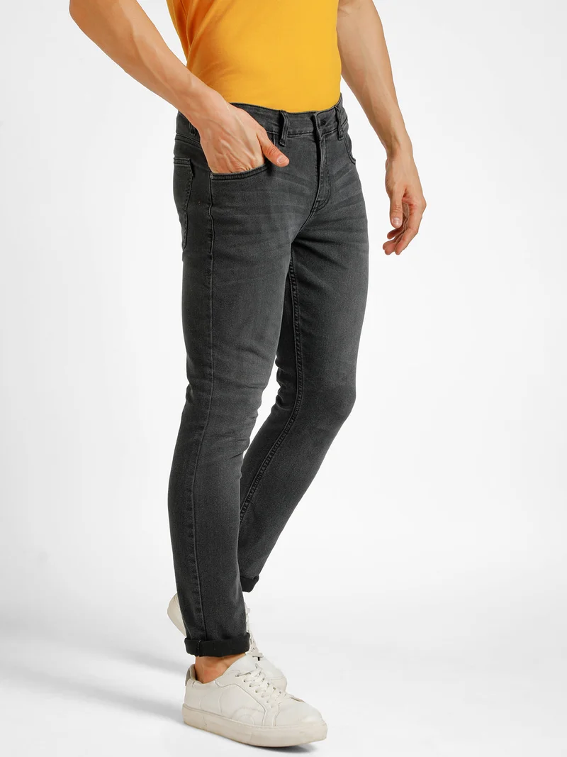 Urbano Fashion  Urbano Fashion Men's Carbon Grey Regular Fit Washed Jeans Stretchable  | Best Price UAE