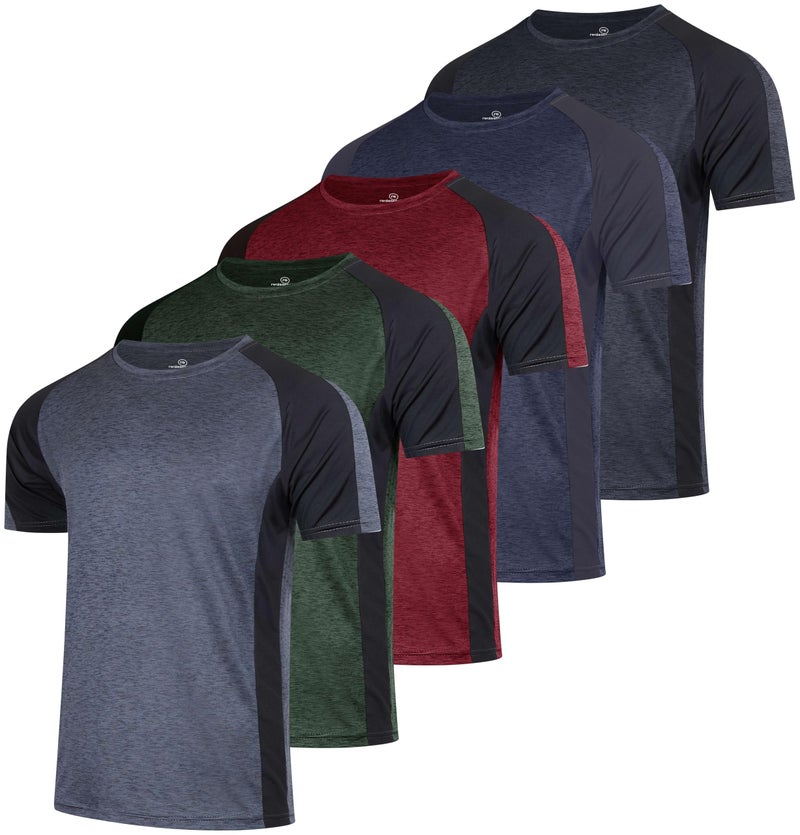 REALESSENTIALS 5 Pack Men’s Active Quick Dri Dry Fit Crew Neck T Shirts Athletic Running Gym Workout Short Sleeve Tee Tops Camisas para Hombres Summer - Image 1
