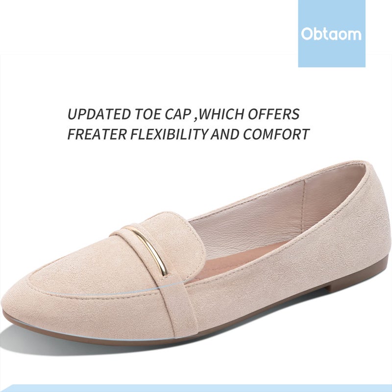 Obtaom Women's Pointy Toe Loafer Flat Comfortable Faux Suede Work Shoes,Cute Penny Loafer Slip On Ballet Flat(Beige US5) - Image 4