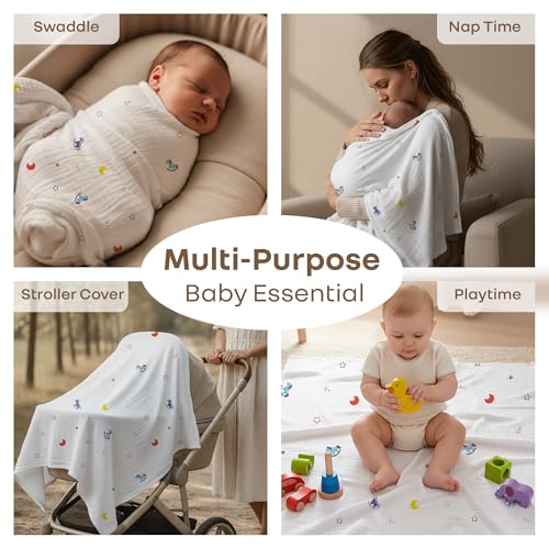R for Rabbit Softkins Muslin Blanket for Newborn Baby 6 Layers Cotton Fabric Soft Breathable Lightweight All-Season Swaddle for Cuddling Stroller Rides Naptime 100 x 100 cms, 0+ Months (Unicorn White) - Image 5
