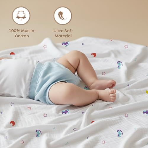 R for Rabbit Softkins Muslin Blanket for Newborn Baby 6 Layers Cotton Fabric Soft Breathable Lightweight All-Season Swaddle for Cuddling Stroller Rides Naptime 100 x 100 cms, 0+ Months (Unicorn White) - Image 3