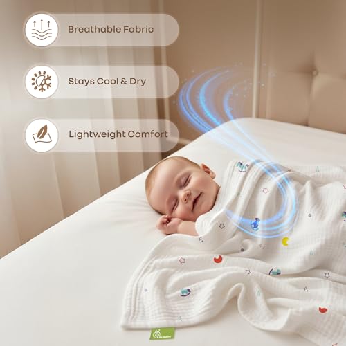 R for Rabbit Softkins Muslin Blanket for Newborn Baby 6 Layers Cotton Fabric Soft Breathable Lightweight All-Season Swaddle for Cuddling Stroller Rides Naptime 100 x 100 cms, 0+ Months (Unicorn White) - Image 4