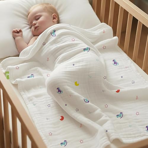 R for Rabbit Softkins Muslin Blanket for Newborn Baby 6 Layers Cotton Fabric Soft Breathable Lightweight All-Season Swaddle for Cuddling Stroller Rides Naptime 100 x 100 cms, 0+ Months (Unicorn White) - Image 1