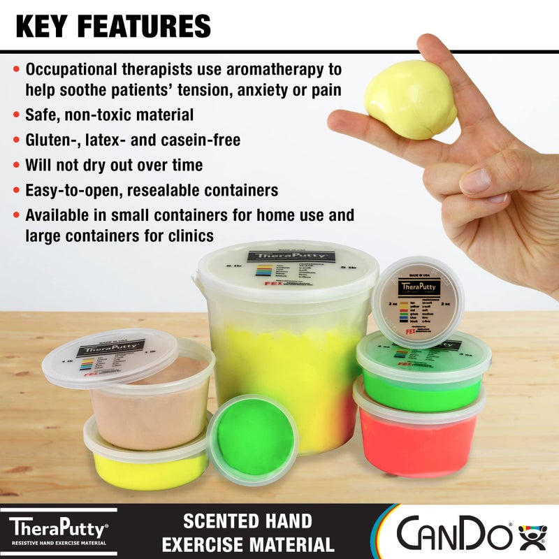 CanDo TheraPutty Scented Hand Exercise Putty for Rehabilitation, Exercises, Hand Therapy, Occupational Therapy, Apple Green Medium 1lb - Image 3
