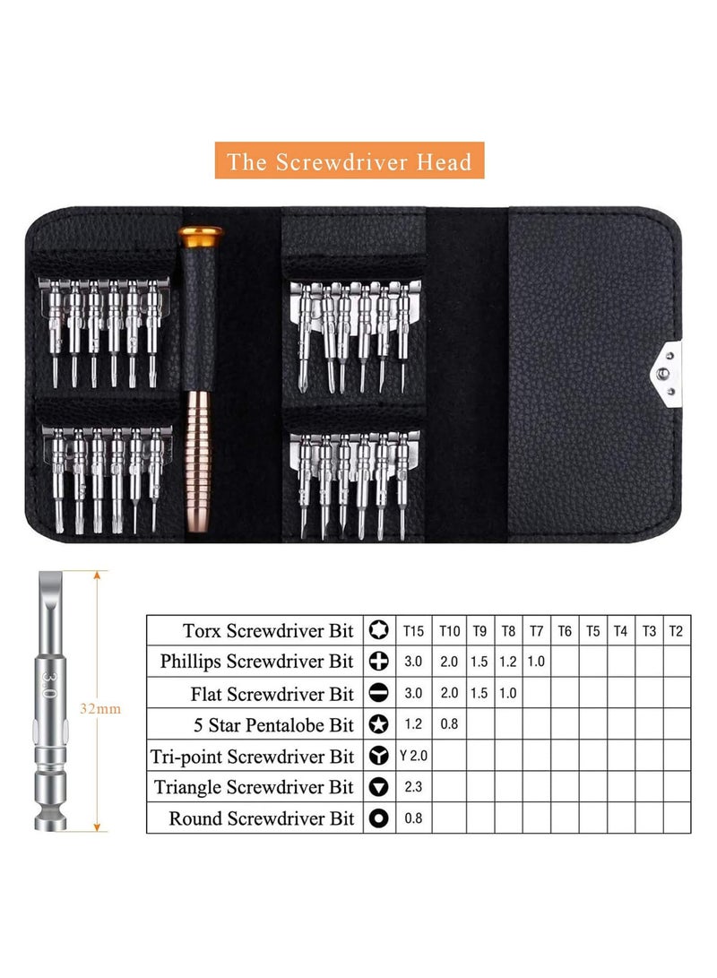GGOOT Precision Screwdriver Set,25-in-1 Mini Repair Tools Kit with Leather Case to Fixing iPhone Laptop PC MacBook Xbox Watches Glasses and Other Small Electronics can Replaceable Screwdriver Heads - Image 3