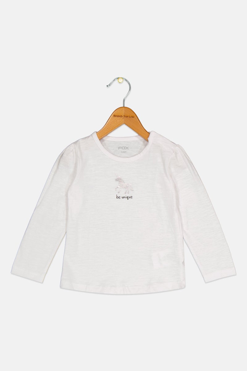 Fox Toddlers Girl Graphic Print Long Sleeve T-Shirt, White - Image 1