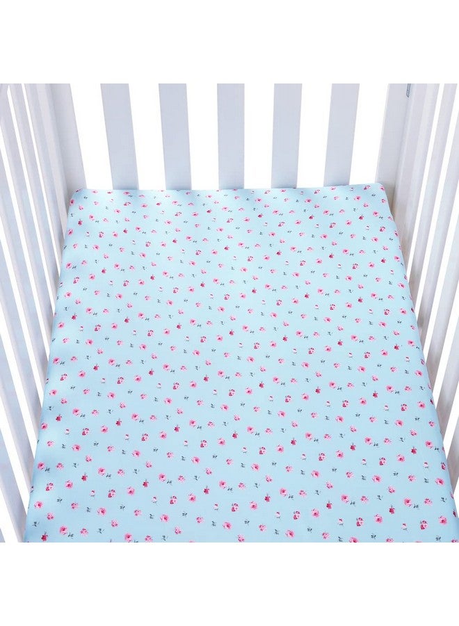 Knlpruhk Floral Pack n Play Stretchy Fitted Playard Sheet Portable Mini Crib Sheets Set 2 Pack Jersey Knit Ultra Soft for Baby Girl Boy Blue by Knlpruhk - Image 4