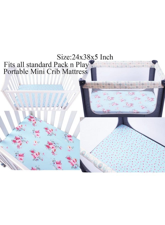 Knlpruhk Floral Pack n Play Stretchy Fitted Playard Sheet Portable Mini Crib Sheets Set 2 Pack Jersey Knit Ultra Soft for Baby Girl Boy Blue by Knlpruhk - Image 1