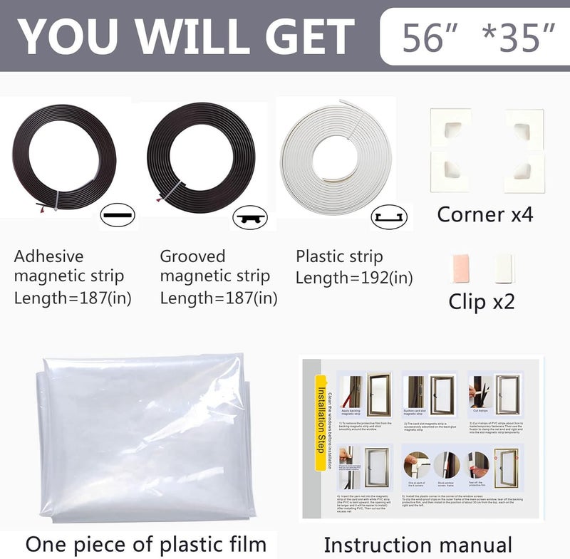 JOOFAN DIY Magnetic Window Insulation kit Transparent Film with White Frame Max 56"X35" Fits Any Size Smaller Coverings to Keep Cold Out Storm Warm in Winter - Image 5