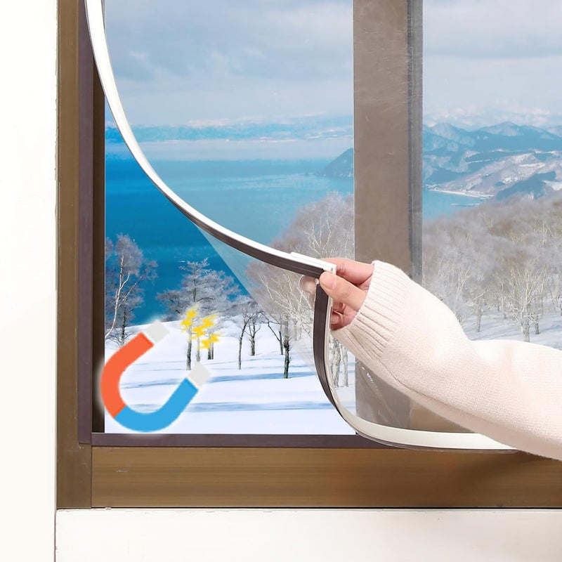 JOOFAN DIY Magnetic Window Insulation kit Transparent Film with White Frame Max 56"X35" Fits Any Size Smaller Coverings to Keep Cold Out Storm Warm in Winter - Image 1